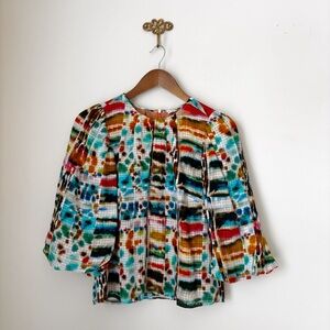 Marie Oliver Watercolor Abstract Print Blouse XS